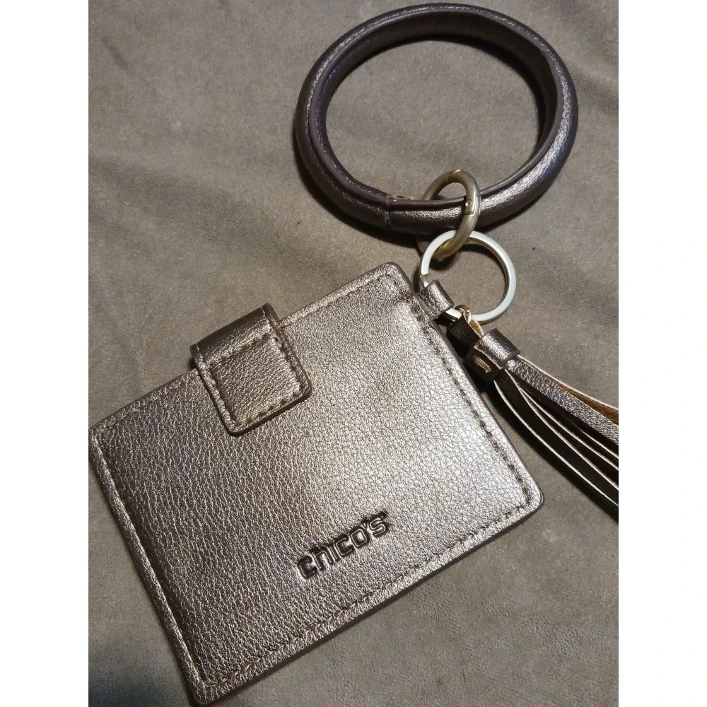 Chico's Metallic Gold Keychain Wristlet Cardholder Wallet